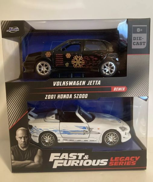 JAD35389 - 2 Car Pack VOLKSWAGEN Jetta Black and HONDA S2000 2001 Silver FAST and Furious - 1