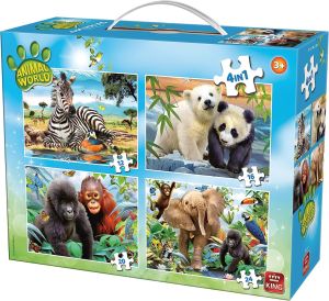 KING05321 - 4 Puzzles 12-16-20-24 pieces Animals of the World