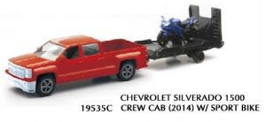 NEW19815E - Pick up CHEVROLET Silverado 1500HD with trailer and blue motorcycle