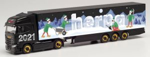 HER314176 - IVECO S-Way 4x2 with van trailer 3 Axles Christmas HERPA 2021