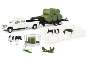 ERT47435 - FORD F350 with gooseneck trailer - round bales and animals