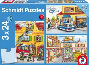 SCM56215 - 3 24 Pieces Fireman and Policeman Puzzles with poster