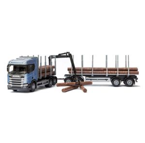 EMEK70604 - SCANIA R450 6x4 blue with dolly and trailer 2 axles wood transport