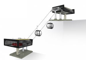 JC84483 - Ski lift with 2 black and yellow gondolas