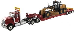 DCM85598 - INTERNATIONAL HX520 6x4 Tandem Day Cab Tractor with XL 120 HDG Lowboy Trailer in Red and Cat 12M3 Motor Grader