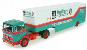 IXOTTR014 - MERCEDES BENZ LPS 1632 4x2 with rigid box trailer 1 axle Vaillant Porsche Kremer Racing Transport