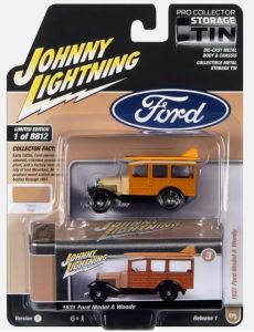 JLCT011-F - FORD Model A Woody 1931 Orange and beige from the COLLECTOR TINS series in blister pack