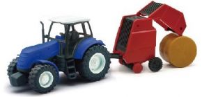 NEW05685B - Tractor blue and round baller red