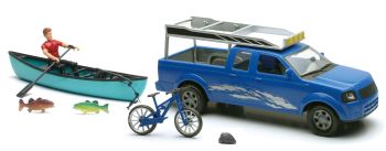 NEW37385C - Adventure set with pick-up blue and fishing accessories with character