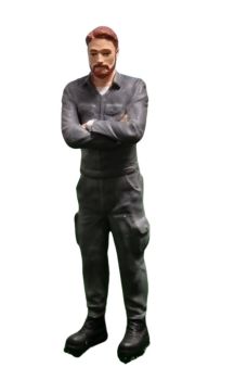 ATLAN32011_GRISF - Mechanic standing in dark grey overalls