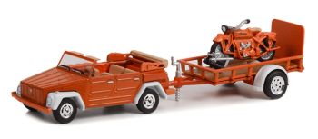 GREEN32260-C - VOLKSWAGEN Type 181 1973 with trailer and INDIAN Scout 1920 from the HITCH & TOW series in blister pack