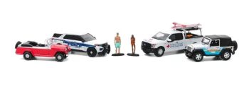 GREEN58053 - Set of 4 vehicles - JEEP Wrangler 2012 FORD Police Interceptor Utillity 2020 FORD F-150 2016 and JEEP Jeepster convertible 1967 - FLORIDA SUMMER BASH