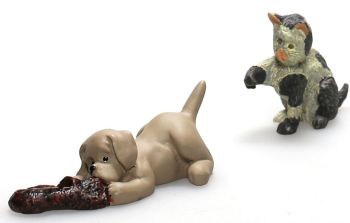 AKI0188 - Dog and miniature cat for dollhouse