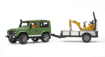 BRU2593 - LAND ROVER DEFENDER with trailer and mini excavator JCB AND DRIVER bruder TOYS