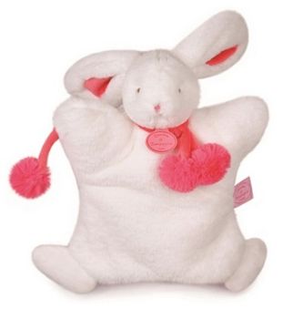 DC2742BR - White and Red Pompon Rabbit Puppet 25 cm