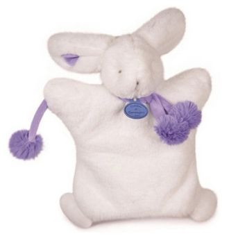 DC2742BVIO - Rabbit puppet Pompon White and Violet 25 cm