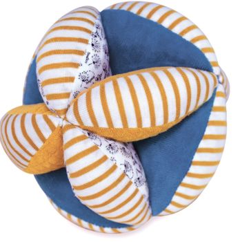 DC3846-01 - POLLEN L'ABEILLE BIO - Gripping balls with rattle mustard and blue stripes