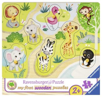 RAV036875 - Wooden Puzzle - 8 Pieces - Zoo Animals - 22 x 24 cm